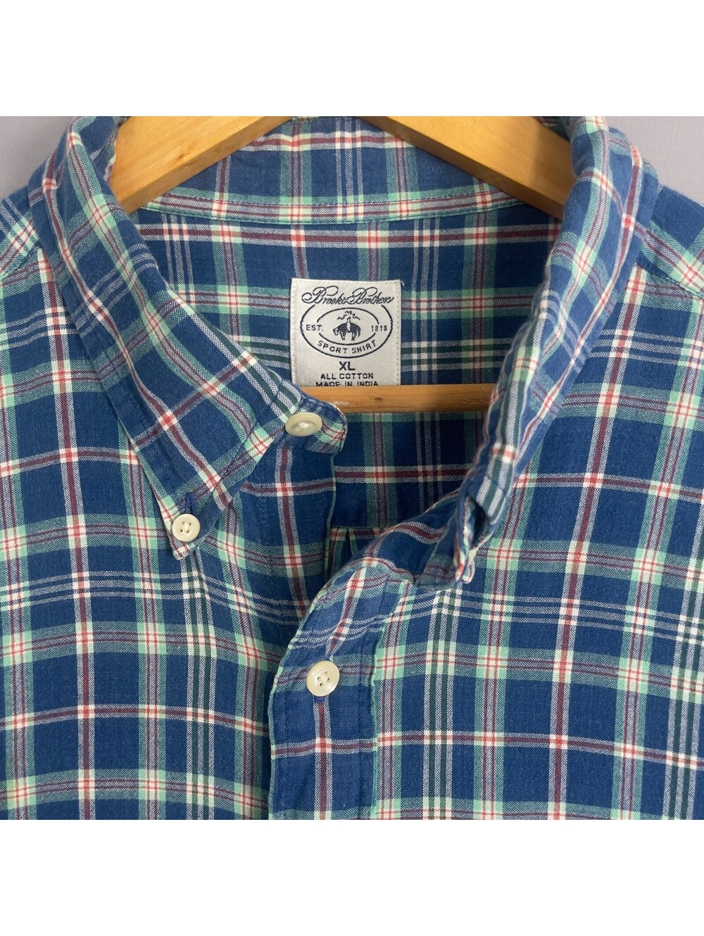 BROOKS BROTHERS Mens XL Short Sleeve Plaid Shirt Heritage Prep